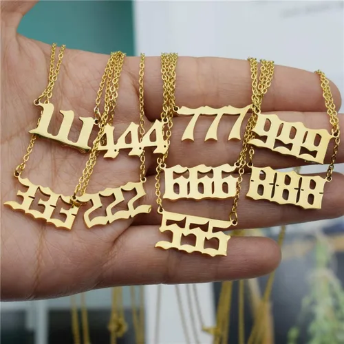 Vista 7 de HUTINICE Angel Number Necklace For Women, 18K Gold Plated Dainty 111 222 333 444 555 666 777 888 999 Pendants Choker Chain Numerology Jewelry