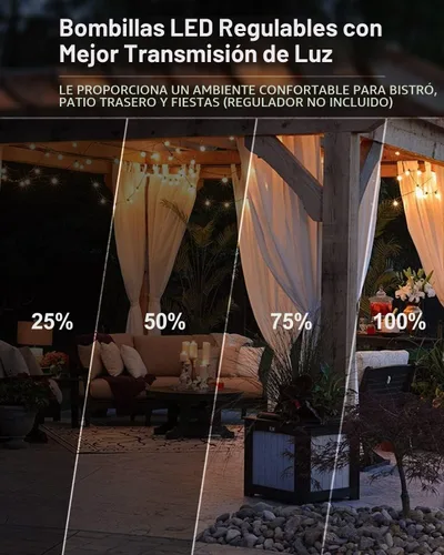 Vista 8 de Lightdot Luces LED para Patio de Exterior de 200 Pies (2 x 100 Pies), Luces de Cadena LED con Certificación ETL con Bombillas Edison Vintage