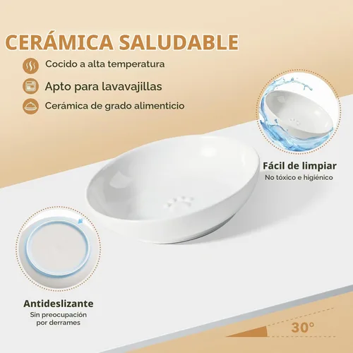 Vista 3 de Havniva Elevated Cat Bowls, Cat Food and Water Bowl Set, Ceramic Cat Bowl Cuencos elevados para comida para gatos, aptos para bigotes, platos poco