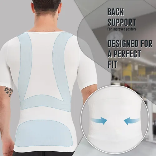 Vista 3 de Camisa adelgazante para hombre, ginecomastia para hombre, manga corta de compresión, chaleco de Moobs