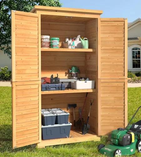 Vista 10 de Gizoon Gabinete al aire libre, techo impermeable, cobertizo de madera con Amarillo
