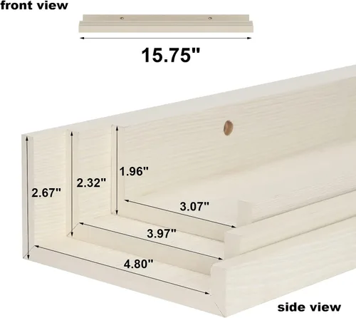 Vista 3 de Giftgarden Estantes flotantes de 16 pulgadas montados en la pared, estante de madera de grano de madera beige blanco cremoso para baño, dormitorio