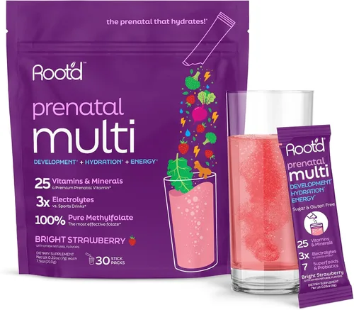 Vista 8 de Root'd DHA prenatal + polvo multivitamínico para apoyo al embarazo, desarrollo fetal, hidratación y refuerzo inmunológico, vegano, sin OMG, sin