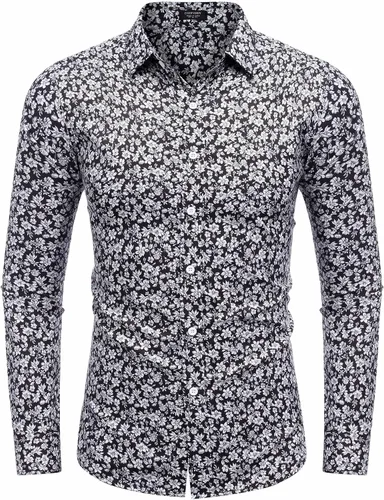 Vista 2 de COOFANDY Camisas de vestir florales para hombre, manga larga, ajuste regular, camisas casuales con botones