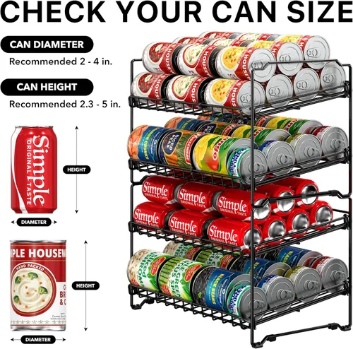 Vista 5 de Simple Houseware Estante apilable para latas de 2 niveles, negro, paquete de 2