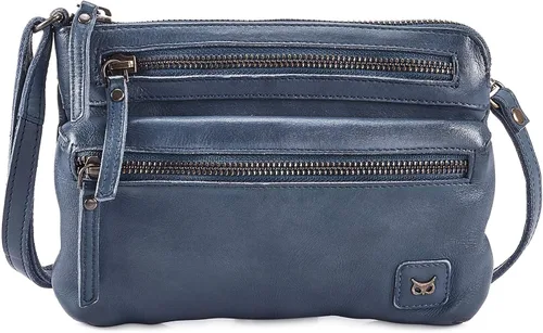 Vista 4 de Wise Owl Accessories Bolso cruzado pequeño de cuero real con triple cremallera para mujer, bolso cruzado vintage de primera calidad