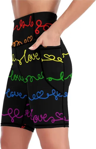 Vista 4 de Cubirmin Pantalones cortos para mujer con bolsillos laterales de cintura alta, para entrenamiento, atletismo, correr, yoga, bicicleta para mujer