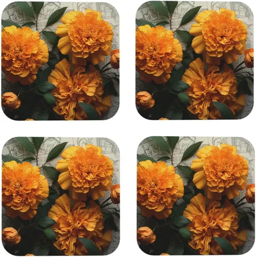 Vista 10 de 4Pcs Drink Coasters for Drinks Tabletop Protection, Marigold Leather Coaster for Kinds of Cups, Absorbent Cup Coaster for Coffee Table Home Decor 4