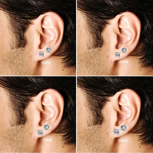 Vista 6 de Jstyle 2 pares de aretes magnéticos de acero inoxidable para hombres y mujeres, circonita cúbica sin perforación, hipoalergénicos de 0.197-0.315 in