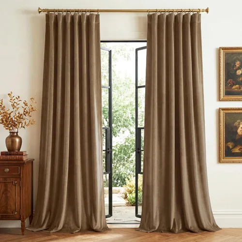 Vista 13 de StangH Cortinas opacas de terciopelo marrón para sala de estar, 52 pulgadas