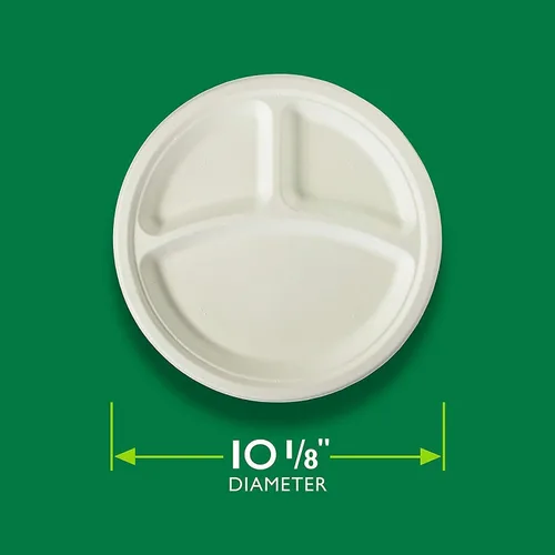Vista 3 de Hefty EcoSave - Platos desechables con compartimentos, hechos de materiales a base de plantas, platos de papel resistentes, 10 ¼ pulgadas, 16