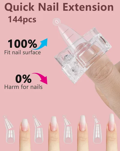 Vista 5 de MORGLES - 144 formas de uñas, 2 tamaños de gel de extensión de polietileno de doble forma, extensión de uñas de ataúd con moldes en forma de aguja