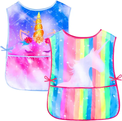 Vista 10 de Sylfairy Bata de arte para niños, impermeable, para pintar, delantal de pintura para niños pequeños