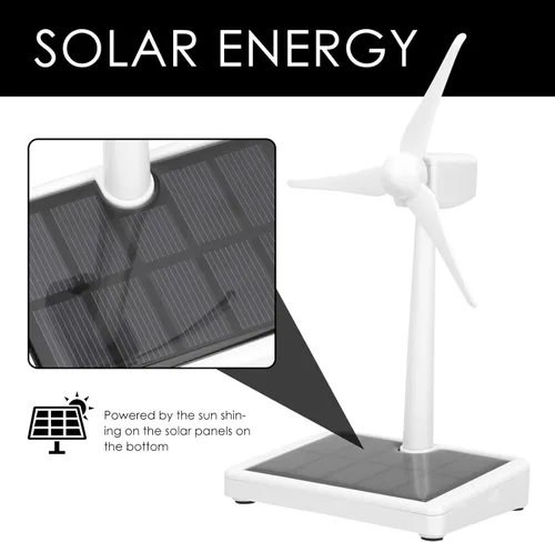 Vista 4 de Alasum Molino de viento de escritorio con energía solar, modelo de viento con energía solar, ornamento de bricolaje, decoración, enseñanza