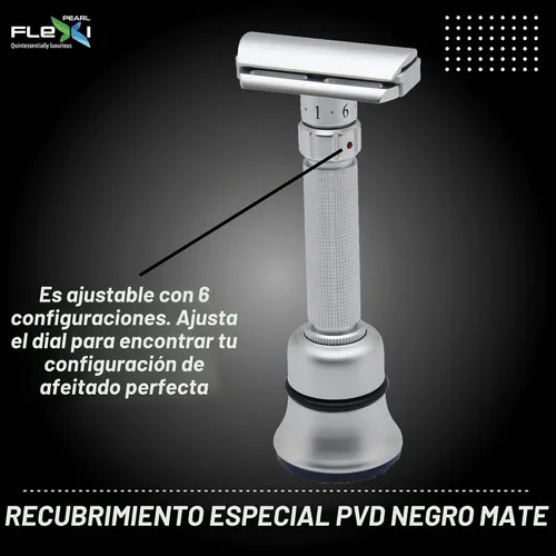 Vista 4 de Pearl Flexi - Maquinilla de afeitar de seguridad ajustable versión V12 – Maquinilla de afeitar de metal reutilizable hecha de 100% latón