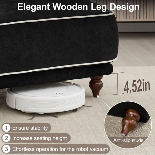 Vista 6 de Sofá biplaza modular de 80 pulgadas, sofá modular Cloud con reposabrazos y patas de madera, cómodo sofá tapizado de 2 plazas para sala de estar