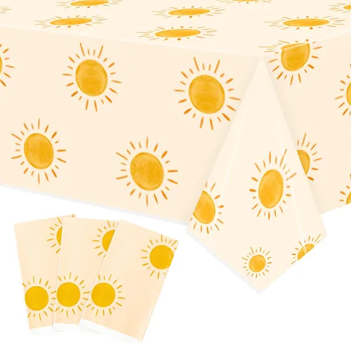 Vista 6 de 3 piezas de manteles de cumpleaños de sol bohemio, decoración de fiesta de sol bohemio, desechables, plástico impermeable, rectangulares