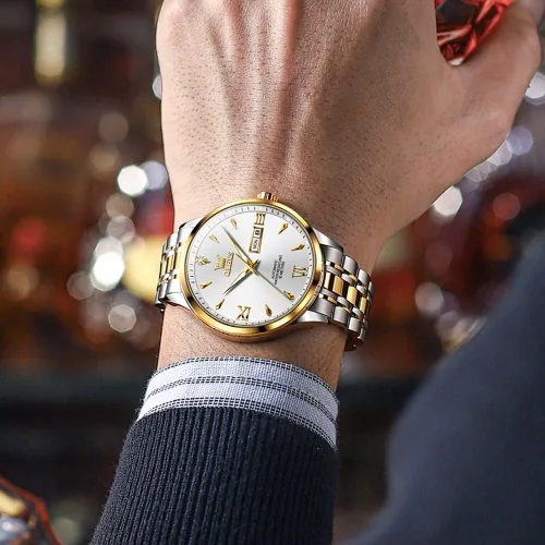 Vista 4 de OLEVS Relojes automáticos para hombre, calendario mecánico, impermeable, de acero inoxidable, luminoso, de cuerda automática, reloj de pulsera