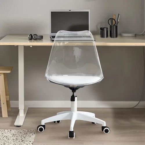 Vista 4 de Silla de plástico, silla giratoria ajustable con respaldo giratorio sin brazos de plástico, silla ergonómica de escritorio para computadora