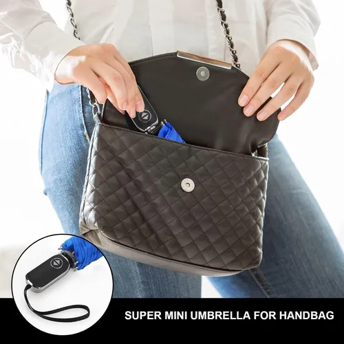 Vista 107 de LEAGERA Paraguas de viaje compacto para bolso, mango plano, impermeable para lluvia ligera