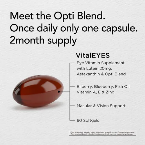 Vista 3 de VitalEYES - Luteína de alta potencia 20 mg y astaxantina, apoyo para la visión macular y clara, vitaminas A, E, zinc, magnesio, suplemento ocular