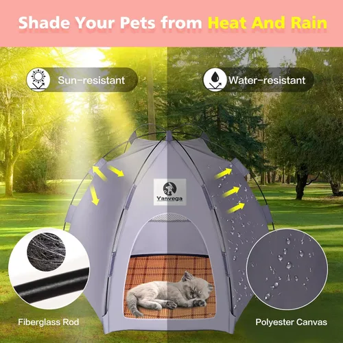 Vista 4 de Yanvega - Tienda de campaña para gatos, camas para gatos de interior, suministros para mascotas, 23.6 x 23.6 x 16.8 pulgadas, tienda plegable