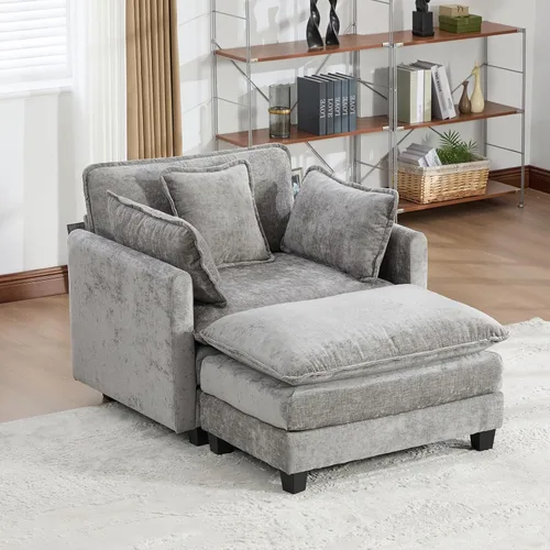 Vista 291 de Sofá seccional modular verde de 111.5", sofás seccionales grandes de 3 plazas para sala de estar, sofá nube oversized de tela chenille con otomana