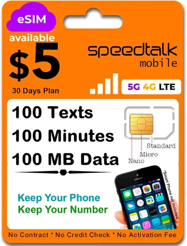Vista 13 de SpeedTalk Mobile Kit de tarjeta SIM universal para teléfonos inteligentes iOS Android 5G 4G LTE Habla, texto y datos Tarjeta SIM triple corte 3
