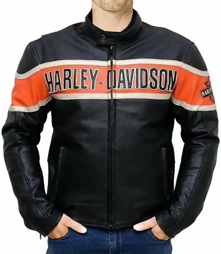 Vista 3 de La-Mejor Chaquetas de cuero Harley negro para hombre - Victoria Lane HD Motorcycle Davidson Chaqueta de cuero para hombre