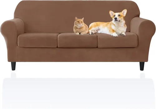 Vista 2 de Deisy Dee Fundas de Terciopelo para Sofá – Fundas Elásticas Suaves para Sofá de 3 Cojines – Tela Apta para Mascotas y Duradera para Perros