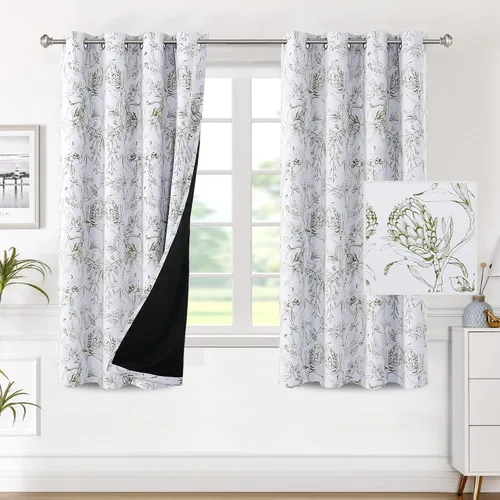 Vista 62 de H.VERSAILTEX - Cortinas 100% blackout con estampado floral de cattleyas, 45 pulgadas de largo, juego de 2 paneles térmicos con forro negro, a prueba