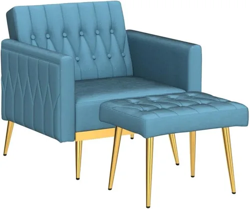 Vista 6 de Silla decorativa de terciopelo con otomana y respaldo ajustable
