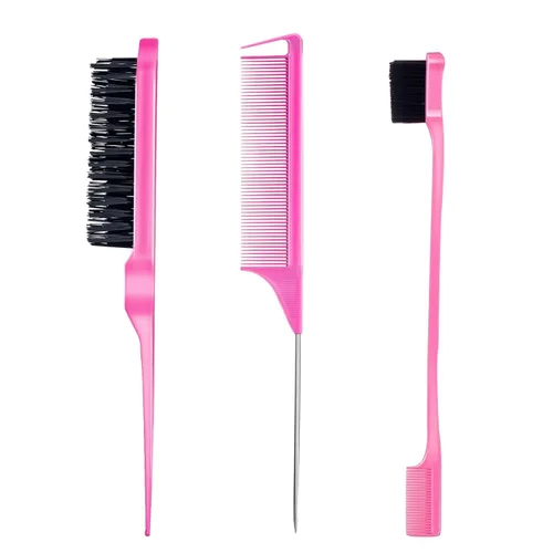 Vista 2 de Juego de 3 peines para peinar el cabello, cepillo de borde profesional, cepillo de burlas y peine de cola de rata (negro)