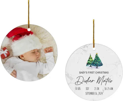Vista 8 de FLOCHIL Adorno personalizado para la primera Navidad del bebé con nombre de foto, adorno personalizado para la primera Navidad, regalos para bebés