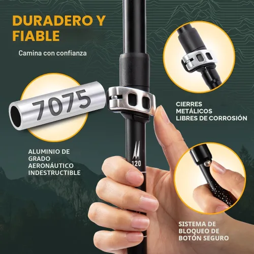 Vista 3 de Bastones de senderismo plegables de alta calidad de la marca estadounidense, ajustables, ligeros, bastones de senderismo hechos de aluminio Corcho