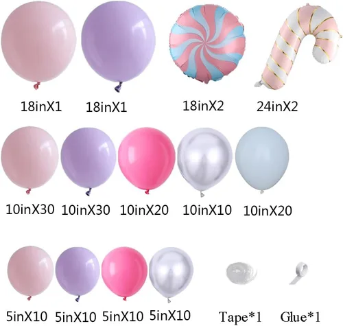 Vista 2 de Kit de arco de globos de Navidad pastel de 158 piezas, globos de color rosa, morado y plateado con detalles de bastón de caramelo 3D y piruletas