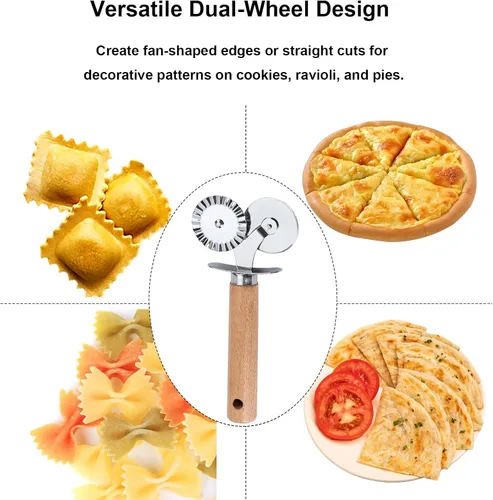 Vista 3 de Rueda de doble cortador de pastelería,Herramienta de hornear de doble cabeza para uso doméstico y cocina,Cortador de ravioles