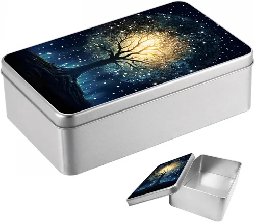Vista 26 de Caja de lata de metal con tapa, contenedor de almacenamiento rectangular vacío de hojalata, estuche de lata portátil ligero para manualidades
