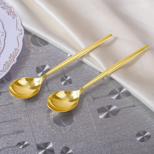 Vista 3 de U-QE 180 cucharas de plástico doradas, cucharas desechables de plástico resistente, cucharas de plástico pesadas, cubiertos de plástico dorado