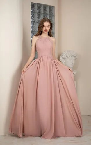 Vista 3 de Huaxiafan Vestidos de dama de honor sin mangas, tirantes delgados, plisados, vestido de noche formal, cuello halter, vestido de graduación