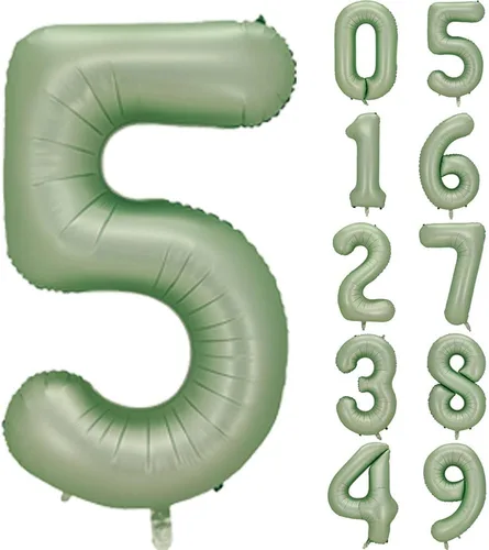 Vista 7 de Globos de números verde salvia para decoración de fiesta de cumpleaños de 40 pulgadas, globo grande del número 0