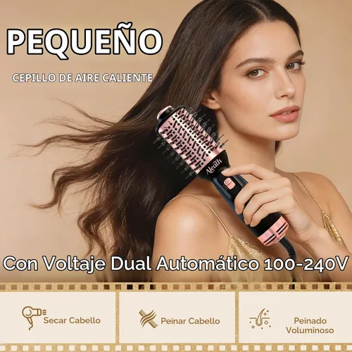 Vista 2 de Aleath Cepillo secador de pelo para viajes: regalos 2026 para mujeres - Pequeño cepillo de aire caliente con doble voltaje automático - Cepillo