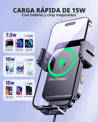 Vista 4 de JOYROOM Cargador inalámbrico para automóvil, cargador de coche Qi de carga rápida de 15W, soporte para teléfono con montaje, alineación de sujeción