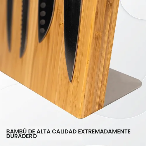 Vista 3 de Coninx Soporte magnético para cuchillo con potente imán, soporte de guarda de madera de bambú, bloque organizador sin cuchillos Bambú natural