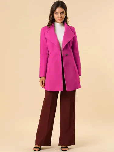 Vista 3 de Allegra K Abrigo largo de invierno clásico con cuello alto para mujer