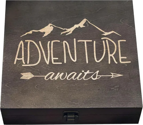 Vista 10 de Our Adventures Box, 8.5 x 8 x 2.5 pulgadas, caja de madera, caja de recuerdo, caja de memoria, caja de regalo, regalo de 5 aniversario, ideas