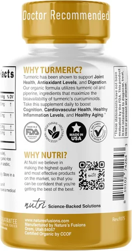 Vista 3 de Nutri Suplemento orgánico de curcumina de cúrcuma de 1425 mg – 40 veces más biodisponible – 95% curcuminoides puros – con pimienta negra, jengibre