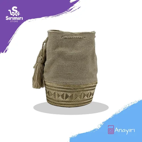 Vista 4 de Mochila tipo cesta Wayuu colombiana 100% auténtica, hecha a mano, producto artesanal, bolsa de viaje cruzada, diseño único, Mo-beige-170, Wayuu