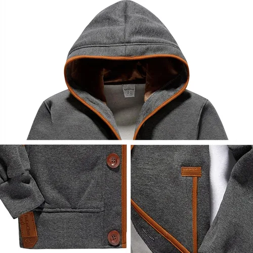 Vista 7 de YuKaiChen - Sudadera con capucha para hombre, con botones, de vellón, chaqueta
