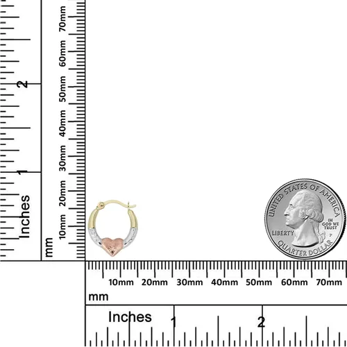 Vista 6 de AVORA Aretes de aro criollos de corazón de oro de 10 quilates: paquete de 3 tonos y oro amarillo, Plata de ley Oro amarillo